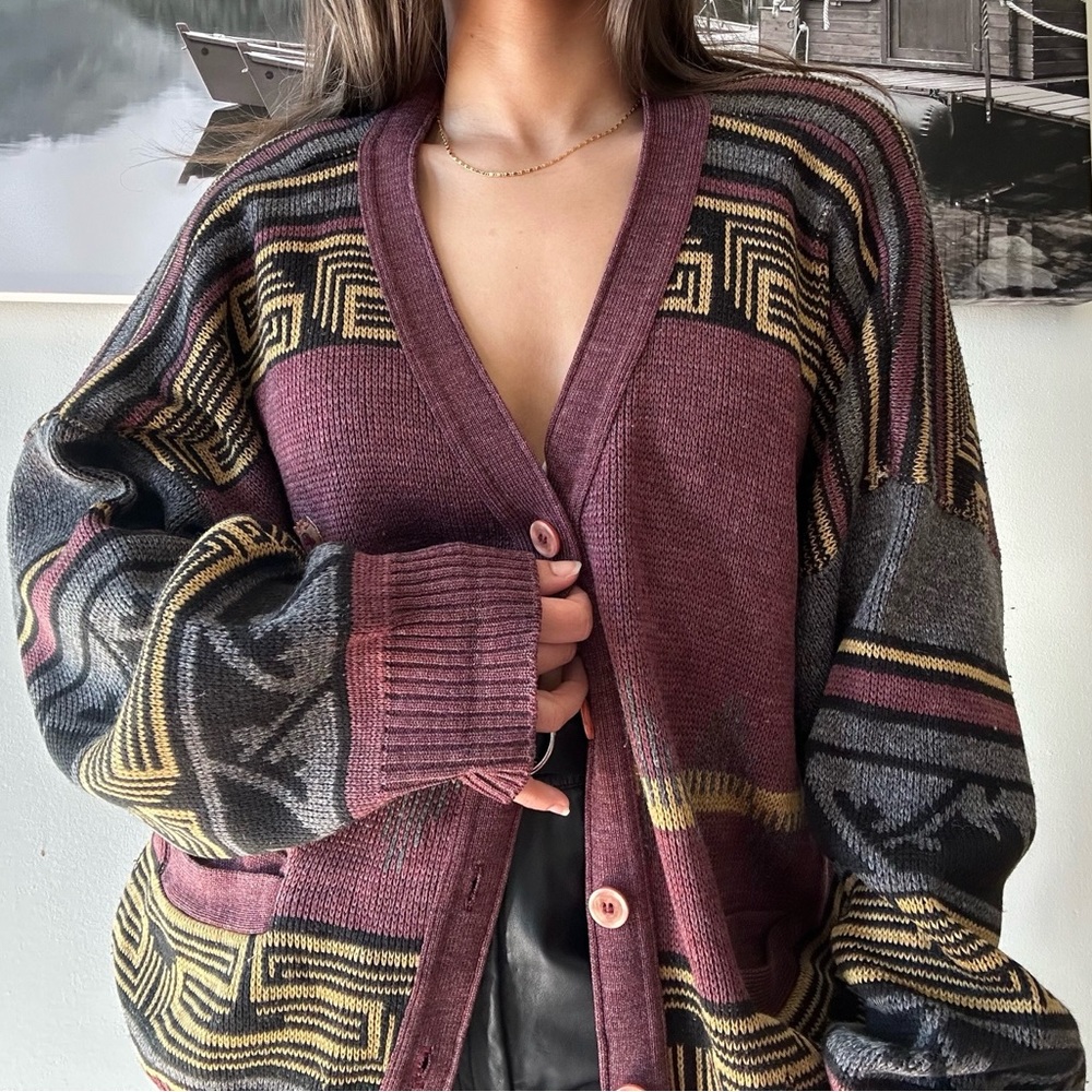 Vintage 90s OVersized Knit slouchy indie retro grunge cardigan shacket - Picture 5 of 7